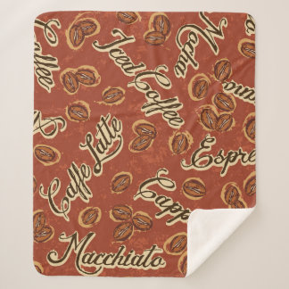 Couverture Sherpa Fèves de café : typographie motif vintage.