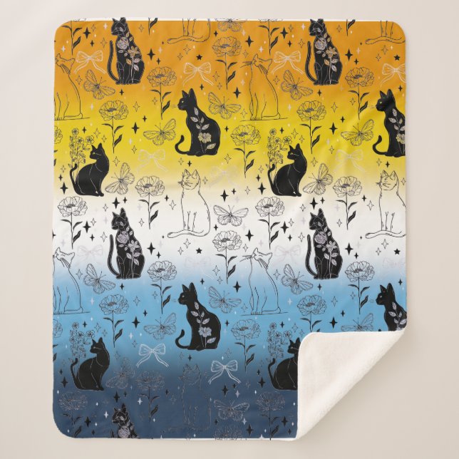 Couverture Sherpa Fierté AroAce Chat Noir - Sorcière Mystique (Devant)