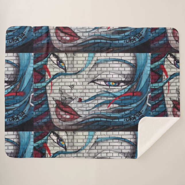Couverture Sherpa Fille asiatique graffiti (Devant (Horizontal))