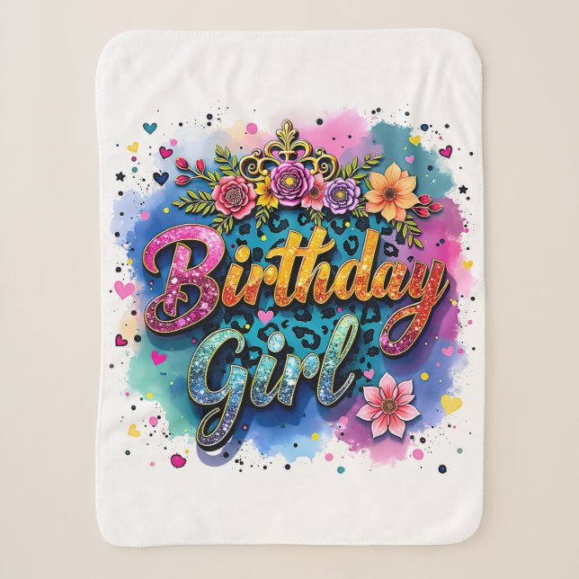 Couverture Sherpa Fille d'anniversaire léopard floral (Devant)