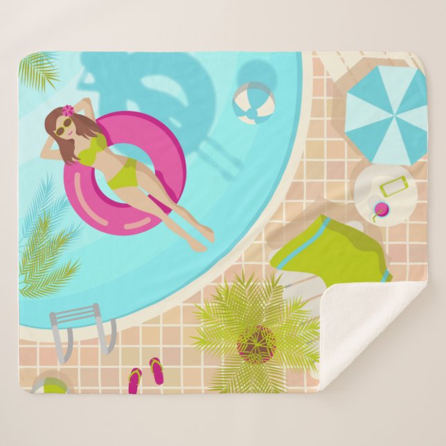 Couverture Sherpa fille de piscine en bikini plage d'été (Devant (Horizontal))