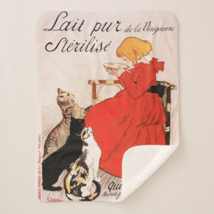 Couverture Sherpa Fille en Robe Rouge Boire Lait Steinlen Poster