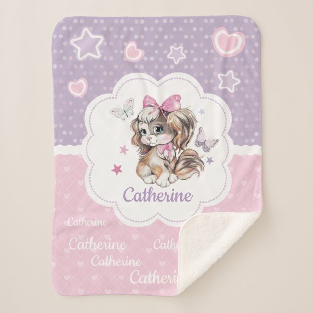 Couverture Sherpa Fille mignonne nommée faite sur commande de chiot (Devant)