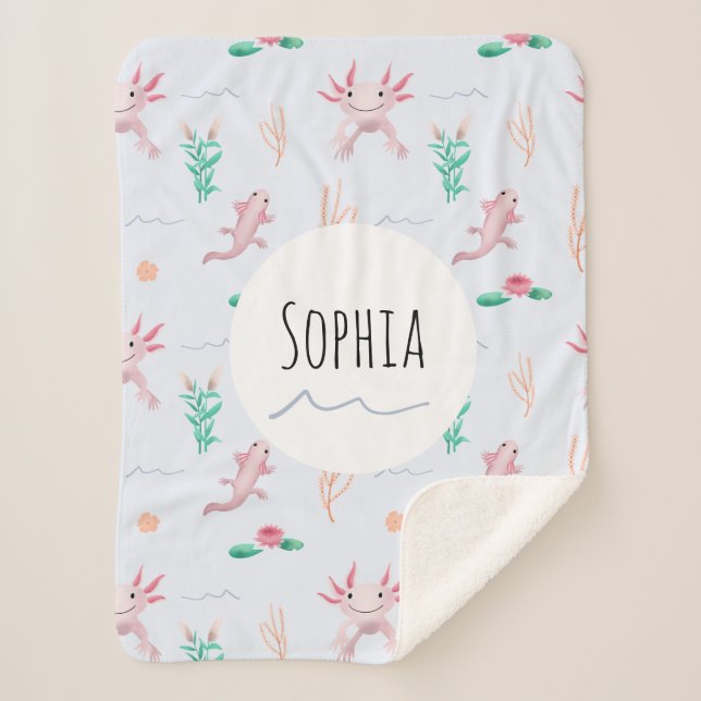 Couverture Sherpa Fille mignonne Rose Axolotl River Motif Enfants (Devant)