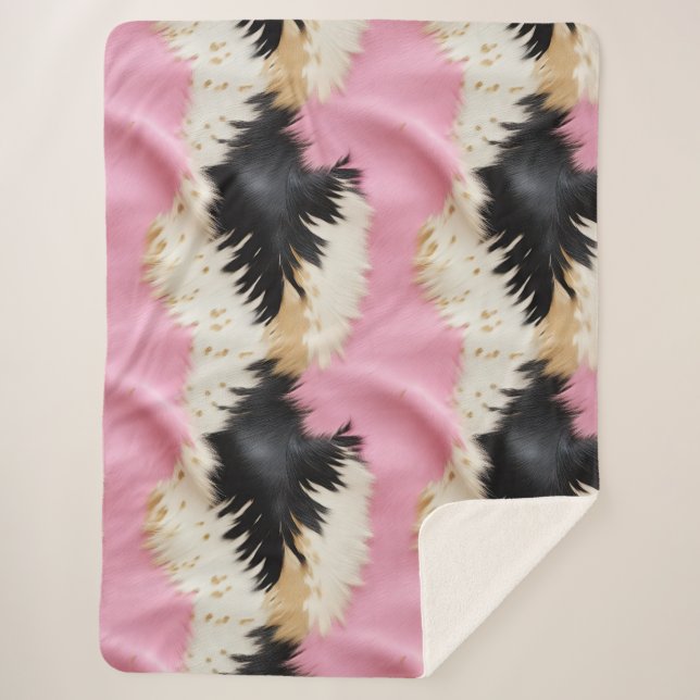 Couverture Sherpa Fille Rose Noir Blanc Or Cowhide (Devant)