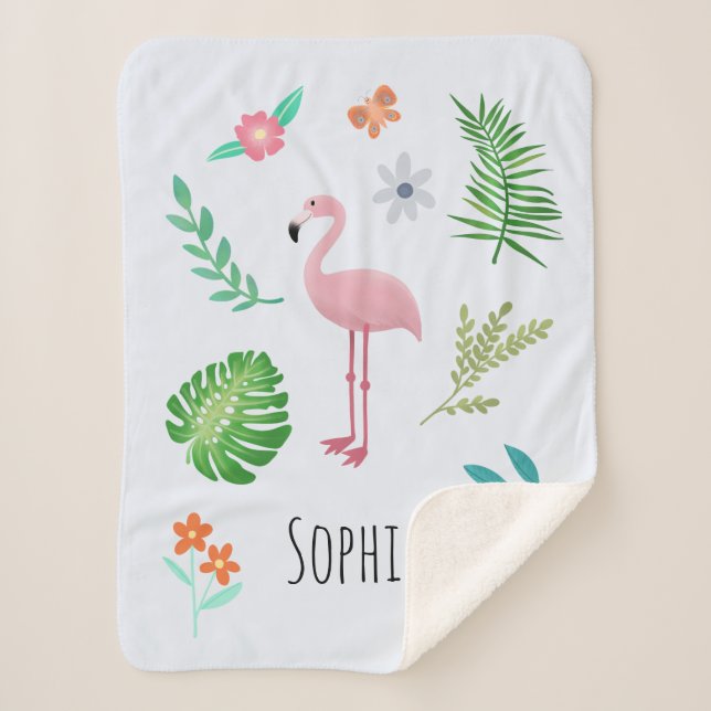 Couverture Sherpa Filles Flamant rose Tropical Rose mignonne Enfants (Devant)