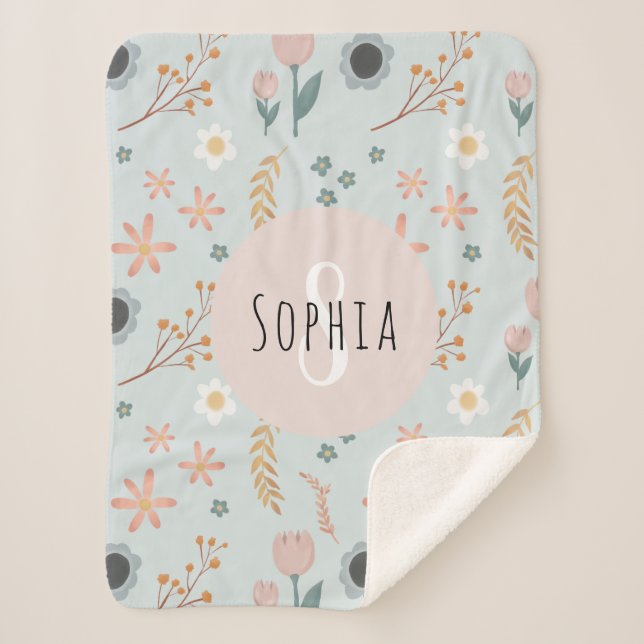 Couverture Sherpa Filles mignonnes Pastel Floral Imprimer Botanique  (Devant)