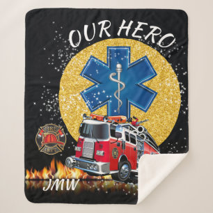Couverture Sherpa Firefighter EMS enveloppé dans l'amour Sherpa Blan