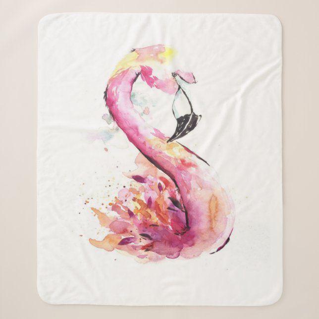Couverture Sherpa Flamant rose aquarelle | Flamant rose drôle (Devant)