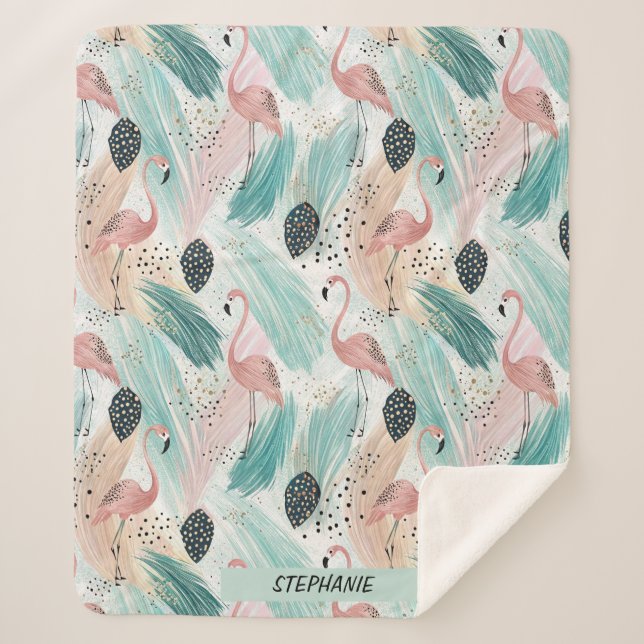 Couverture Sherpa Flamant rose d'aquarelle Motif tropical (Devant)