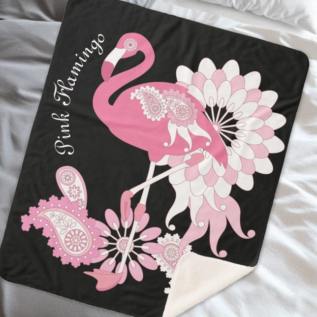 Couverture Sherpa Flamant rose moderne personnalisé noir rose (Créateur téléchargé)