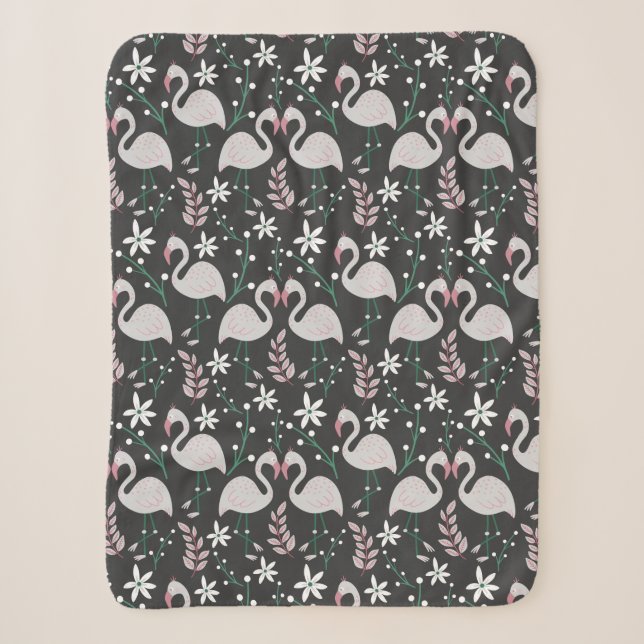 Couverture Sherpa Flamant rose motif transparent blanc sur arrière - (Devant)