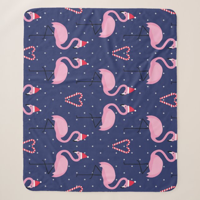 Couverture Sherpa Flamant rose Noël Casquette Candy Motif (Devant)