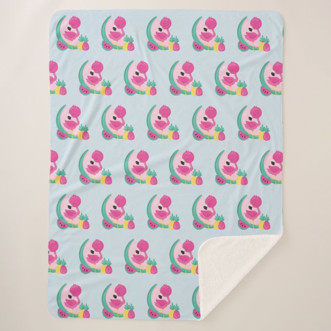 Couverture Sherpa Flamant rose rose avec pastèque et ananas (Devant)