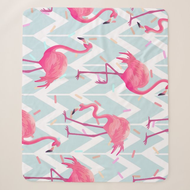 Couverture Sherpa Flamants roses gris clair : Vintage tropical. (Devant)