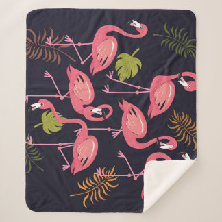 Couverture Sherpa Flamants roses, oiseau tropical vintage.