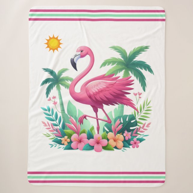 Couverture Sherpa Flamingo rose tropicale/Floride (Devant)