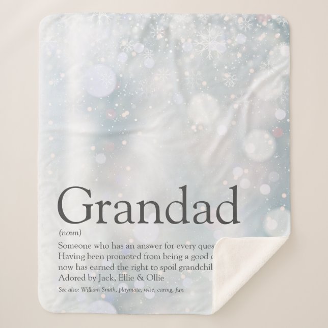 Couverture Sherpa Flammes de neige Grandpa, Grand-père, Papa (Devant)