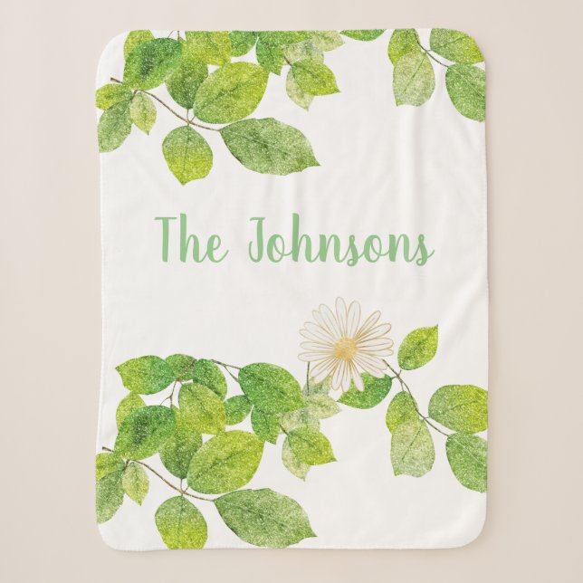 Couverture Sherpa Fleur blanche et jardin Feuille vert (Devant)