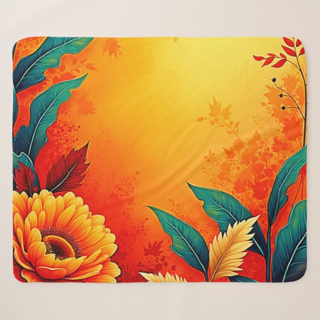 Couverture Sherpa Fleur botanique chaude (Devant (Horizontal))