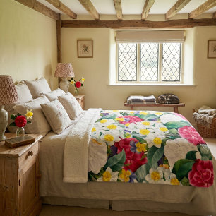 Couverture Sherpa Fleur botanique vintage