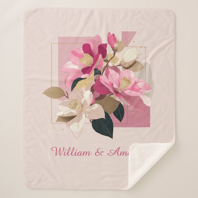 Couverture Sherpa Fleur de Camellia rose (Devant)