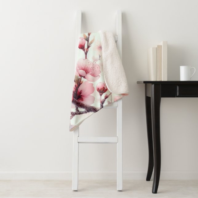 Couverture Sherpa Fleur de Cerisier (En situation)