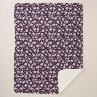 Couverture Sherpa Fleur de cerisier rose noir