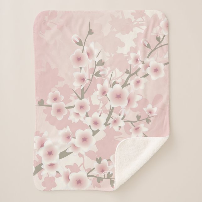Couverture Sherpa Fleur de cerisier rose pâle vintage (Devant)