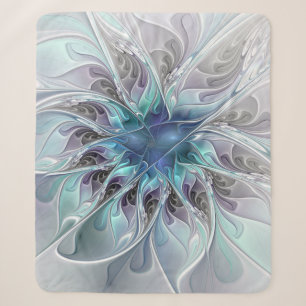 Couverture Sherpa Fleur de fractale moderne abstraite avec du bleu
