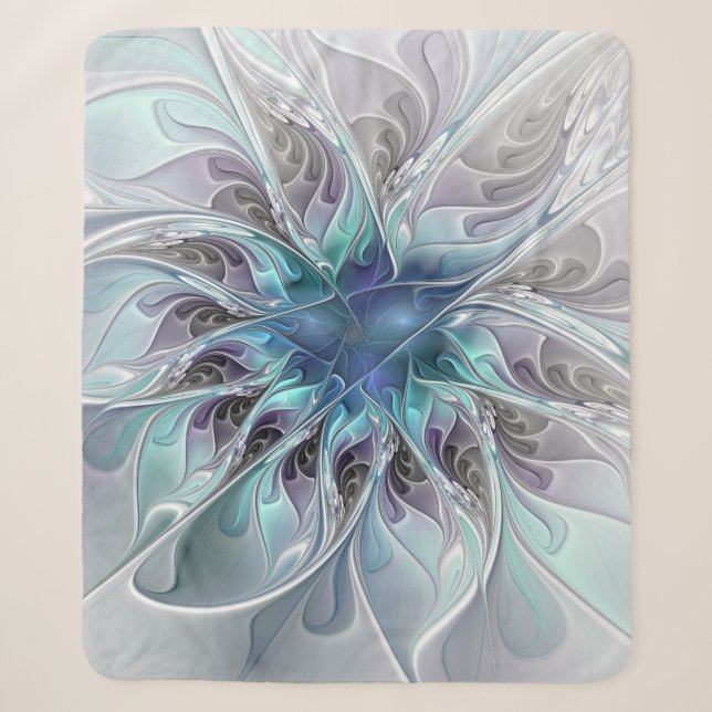 Couverture Sherpa Fleur de fractale moderne abstraite avec du bleu (Devant)