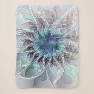 Couverture Sherpa Fleur de fractale moderne abstraite avec du bleu