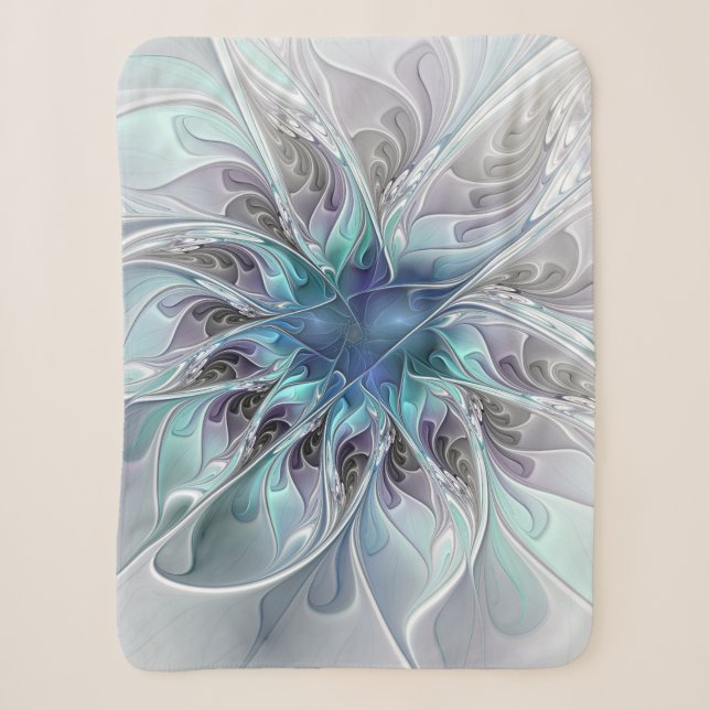Couverture Sherpa Fleur de fractale moderne abstraite avec du bleu (Devant)