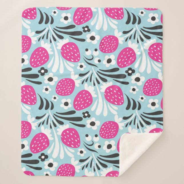 Couverture Sherpa Fleur de fraise : Berry Rose Sans Seamless. (Devant)