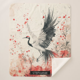 Couverture Sherpa Fleur de grue cramoisie Encre lavis (3)