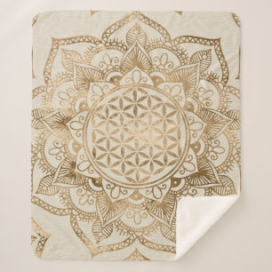 Couverture Sherpa Fleur de la vie à Lotus - dorures pastel et toile