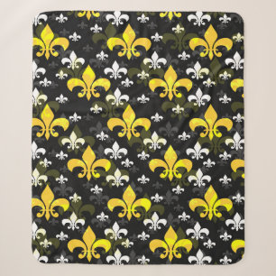 Couverture Sherpa Fleur De Lis Blanc Jaune