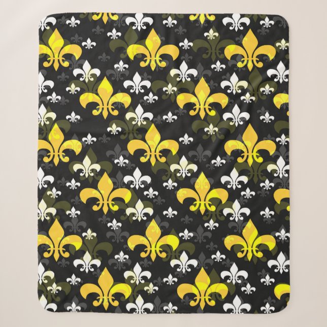 Couverture Sherpa Fleur De Lis Blanc Jaune (Devant)
