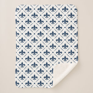 Couverture Sherpa Fleur De Lis bleu foncé motif sur arrière - plan b