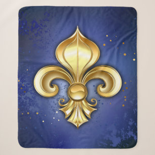 Couverture Sherpa Fleur de Lis dorée sur fond bleu