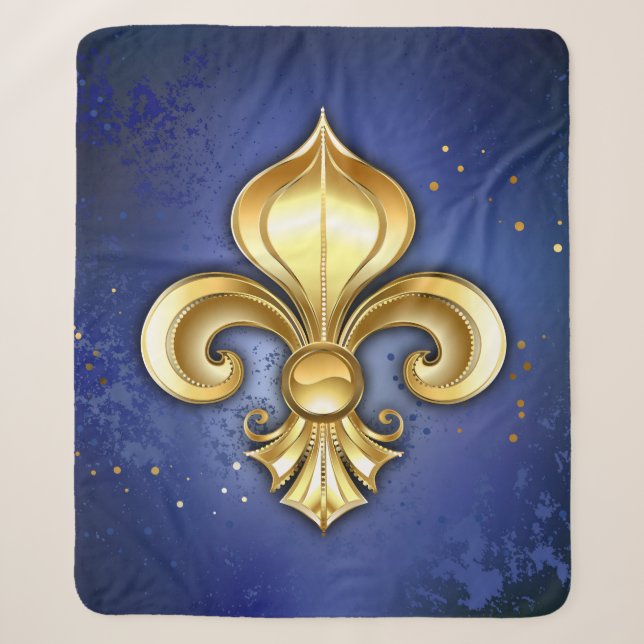 Couverture Sherpa Fleur de Lis dorée sur fond bleu (Devant)