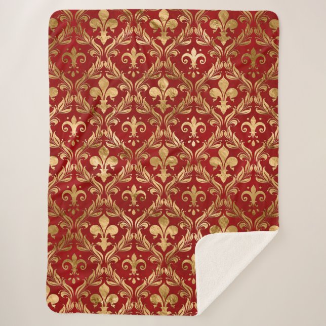 Couverture Sherpa Fleur de lis motif luxe rouge (Devant)
