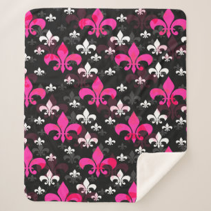 Couverture Sherpa Fleur De Lis Rose Blanc