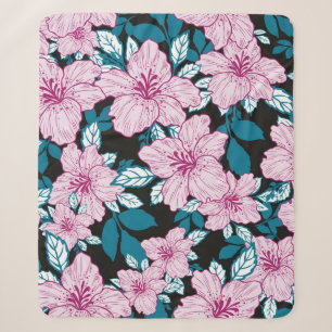 Couverture Sherpa fleur de lys rose bleu feuille noir arrière - pla