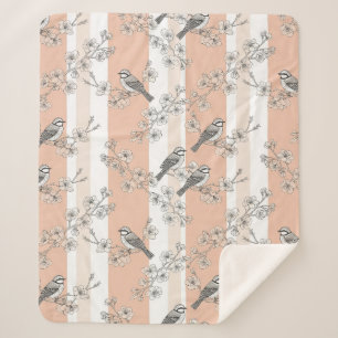 Couverture Sherpa Fleur de oiseau vintage Toile rayée (4)