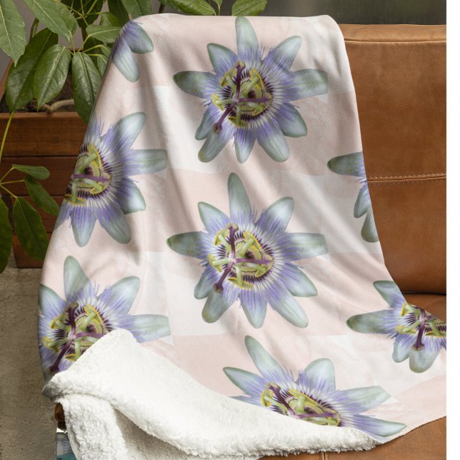 Couverture Sherpa Fleur de passion violette tropicale (Exotic purple passion flower blanket.)
