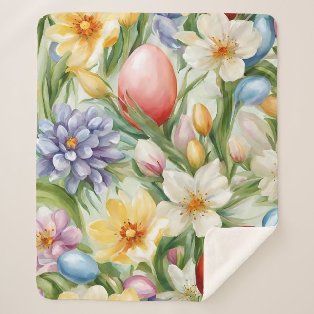 Couverture Sherpa Fleur de pomme gracieuse, tulipes et oeufs de Pâqu (Devant)