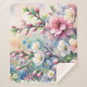 Couverture Sherpa Fleur d'eau de pluie printanière aquarelle Cottage