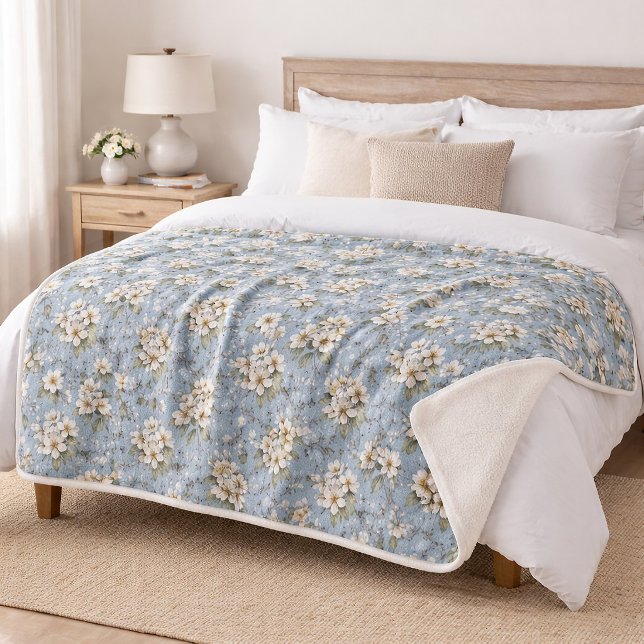 Couverture Sherpa Fleur Élégante Bleue (Créateur téléchargé)