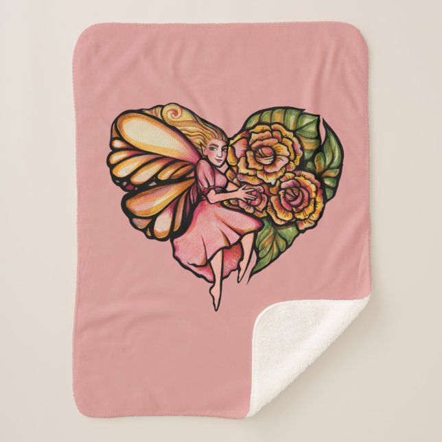 Couverture Sherpa Fleur Fée Jardin Fleurs Coeurs Fleurs Fées (Devant)